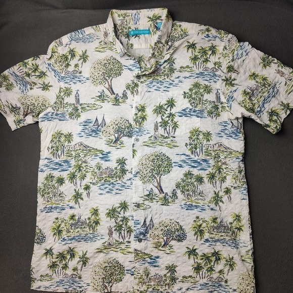 Tori Richard Other - Tori Richard Shirt Mens XL Blue Green Hawaiian Aloha Made in Hawaii Seersucker